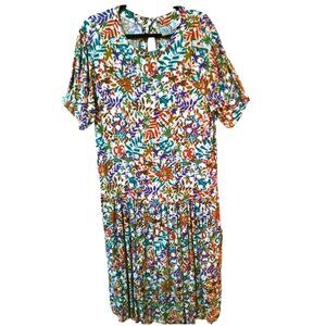 Vintage 80s Prairie Cottagecore Dress Ivy Impressions Midi Large Floral Drop Hip